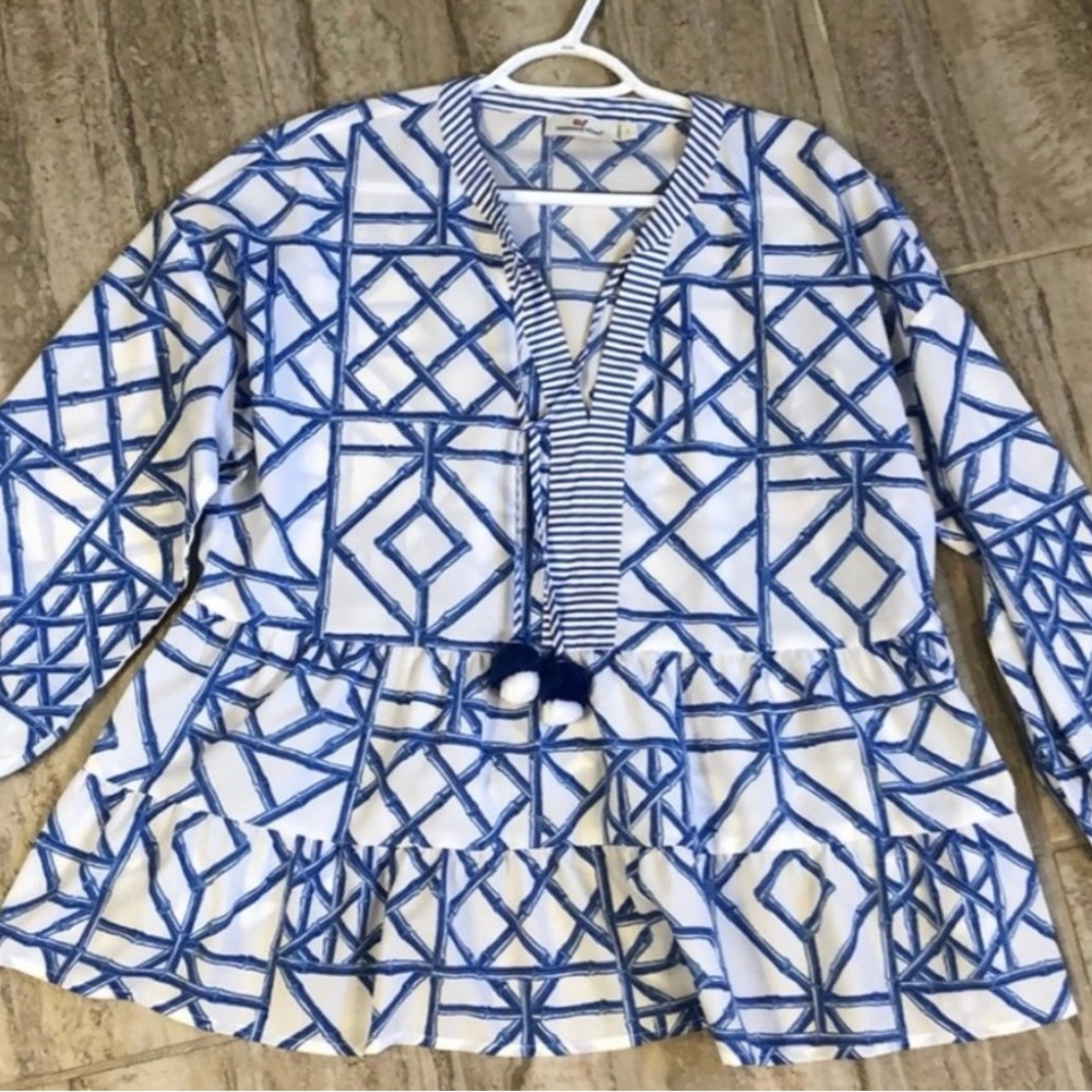 Vineyard Vines Bamboo Lattice Tiered Tassel Top Palm Beach Iconic Pattern Large